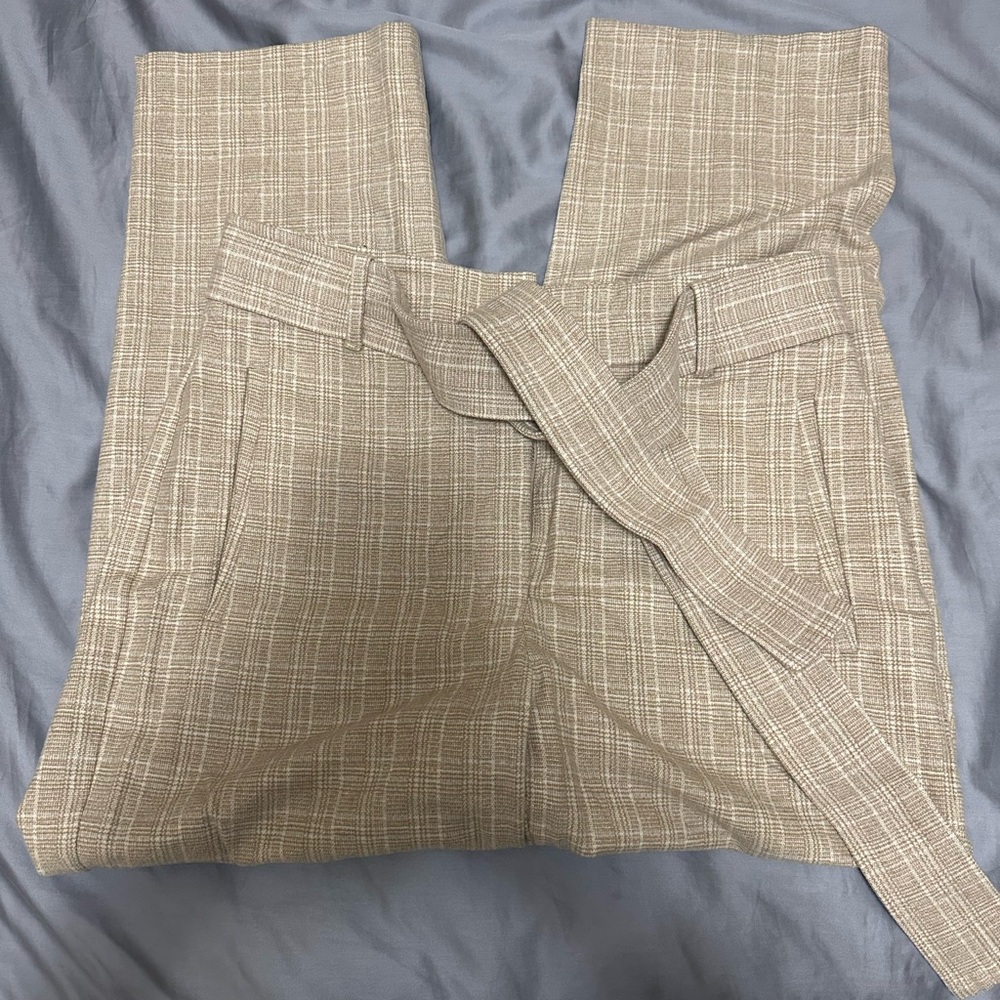 Wilfred Tie Front Wool Pants - Size 6 - Plaid Beige Print